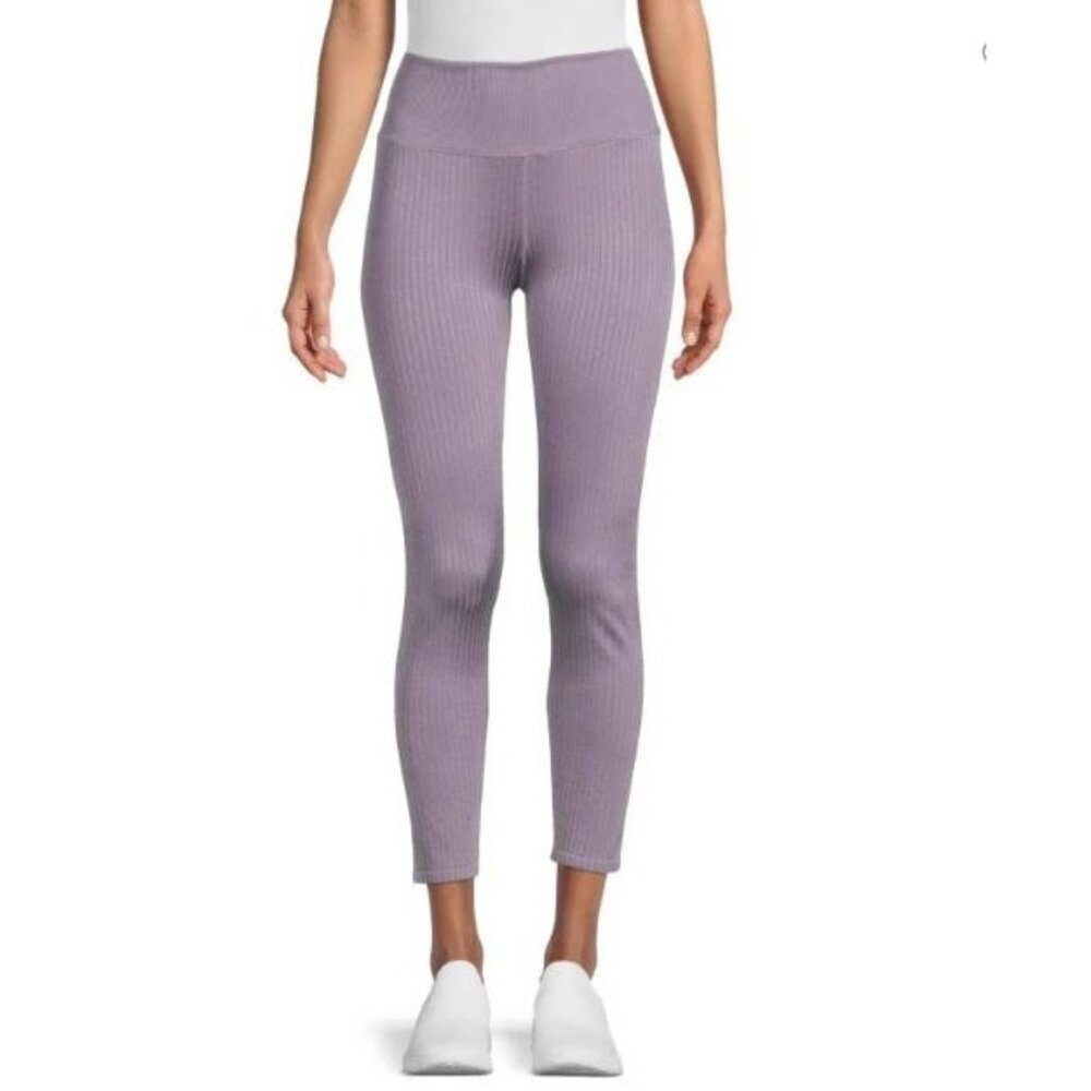 Good American Women's Leggings Wide Ribbed Shine Dusty Violet Purple  Size 3 4